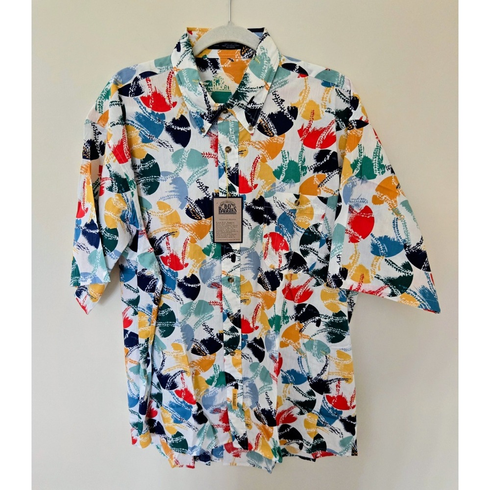 B.D. Baggies Men's XL Short Sleeve Button-Down Shirt Beachy Abstract Brushstroke